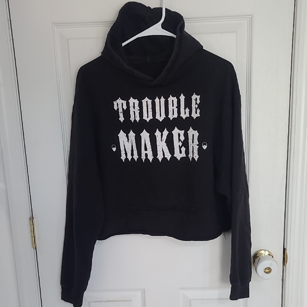 Black Hoodie with 'Trouble Maker' Print